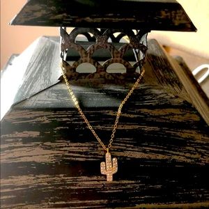 Gold Plated Pave Cactus Necklace